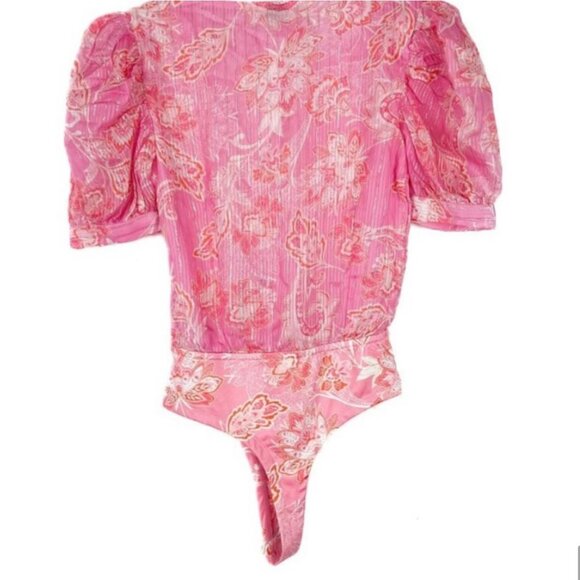 HEMANT AND NANDITA x Revolve bodysuit XS pink/metallic gold puff sleeve - Picture 4 of 7